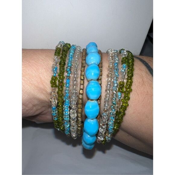 Boho Coil Multi Layer Seed Bead and Stone Bracelet - Picture 3 of 5